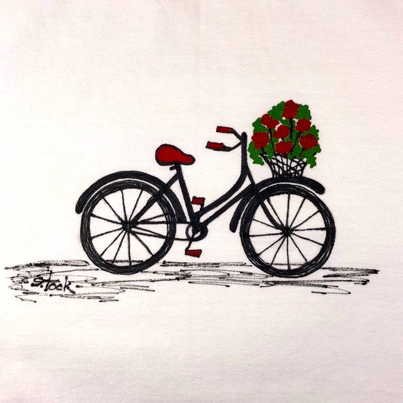 NWT Sweatshirt Red Geranium Basket Bicycle Size M - Picture 2 of 8